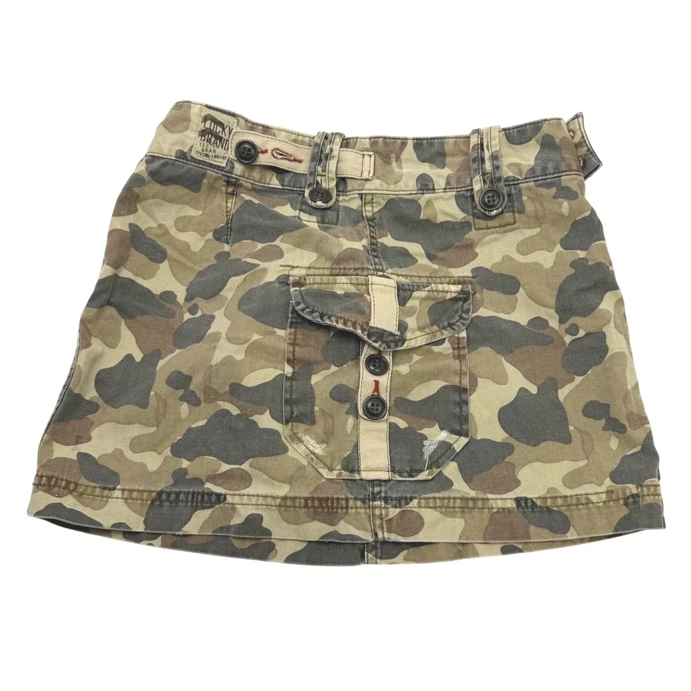 Y2K Lucky Brand Mini Skirt Green Camo Cargo Pockets‎ Sz 4/27 2000's Grunge